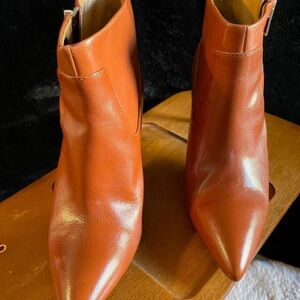 Nine West Cognac Pointed Toe Leather Ankle Boots